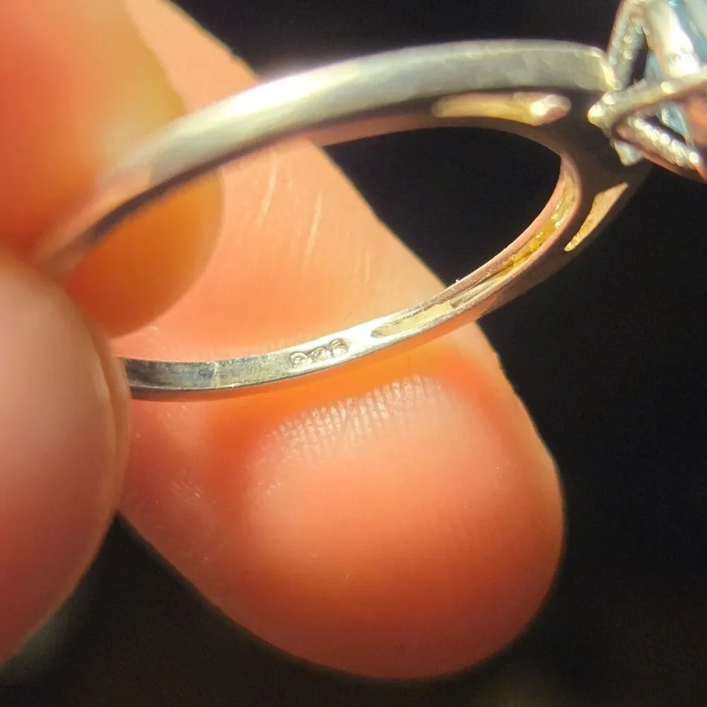 Baby Blue Solitaire vintage sterling silver ring sz 7